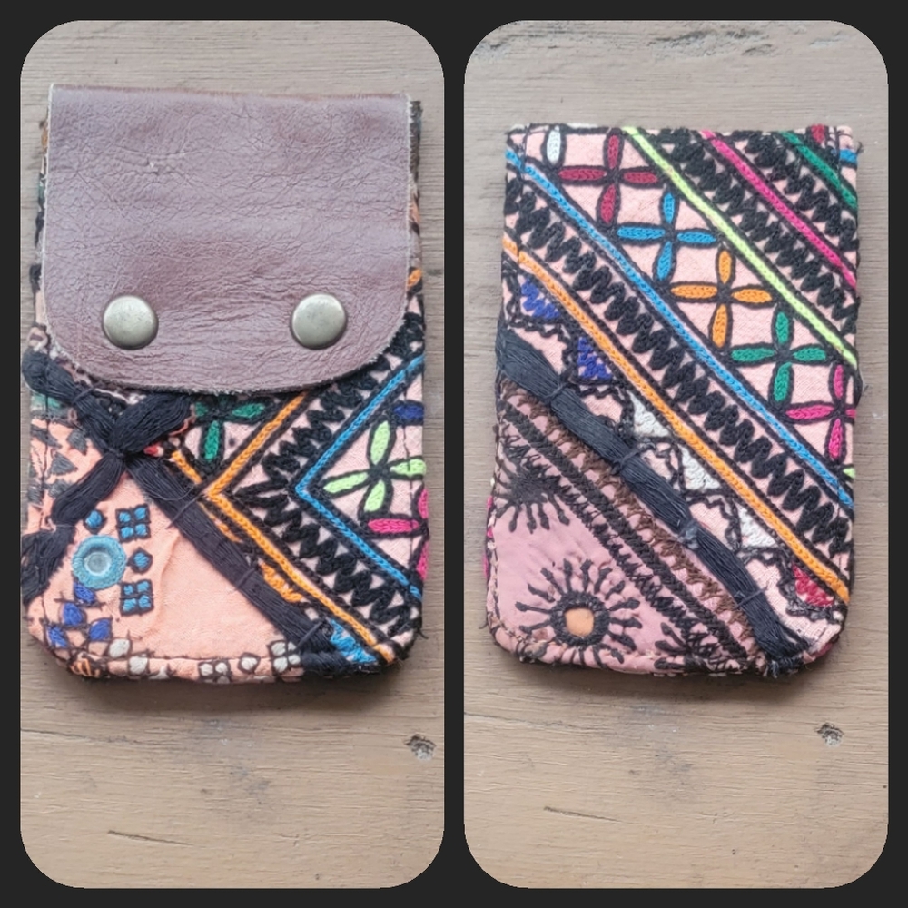 🍳🧠 Free People Boho Embroidered Repurposed vtg banjara hippie Wallet card case